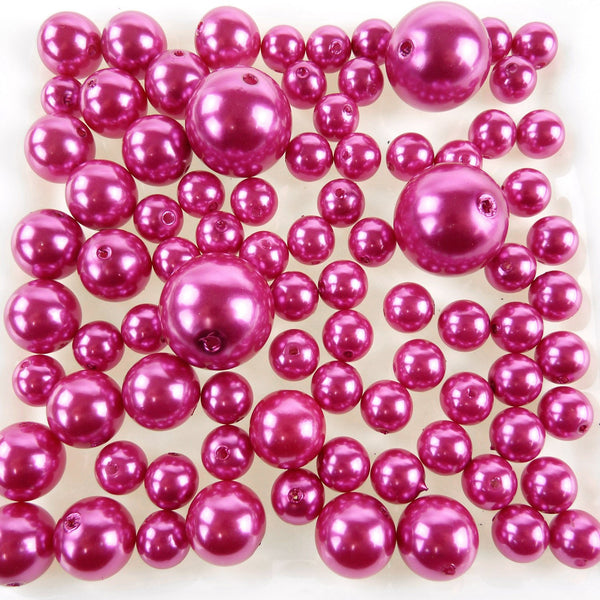 Assorted Plastic Pearl Beads, 14mm, 20mm, 30mm, 84-Piece, Fuchsia