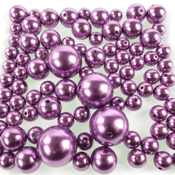 Assorted Plastic Pearl Beads, 14mm, 20mm, 30mm, 84-Piece, Purple