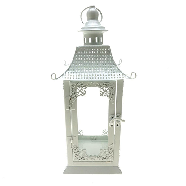 Antique Curved Top Metal Lantern, 12-Inch, White