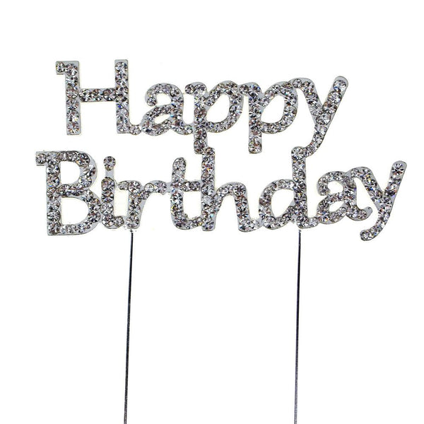 Happy Birthday Crystal Cake Topper, Happy Birthday, 10-1/4-Inch