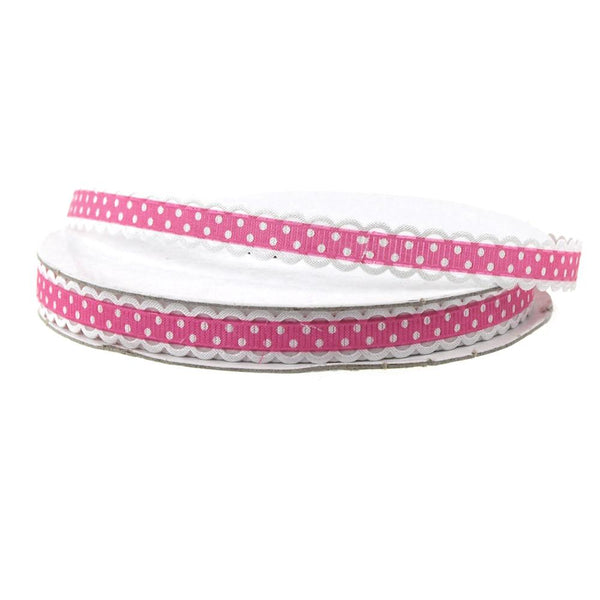 Polka Dot Picot-edge Polyester Ribbon, 3/8-Inch, 25 Yards, Hot Pink