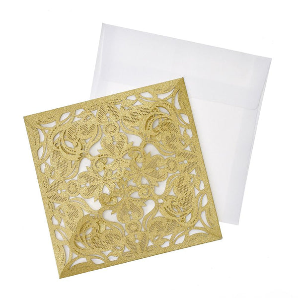 Blank Invitations Laser Cut Folding Design, 6-3/8-Inch, 8-Count, Champagne
