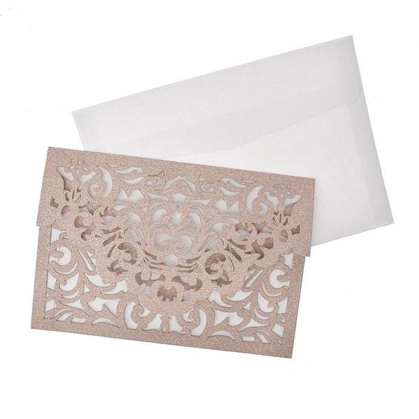 Baroque Glitter Laser Cut Invitations, 7-1/4-Inch, 8-Count, Rose Gold