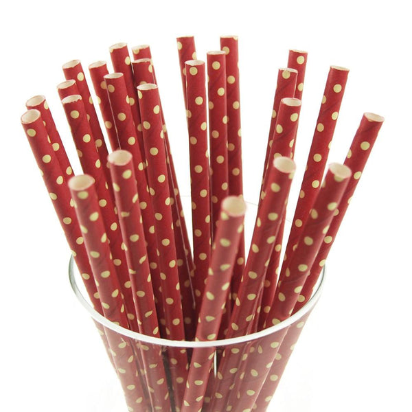 Small Dots Paper Straws, 7-3/4-inch, 25-Piece, Ivory/Red