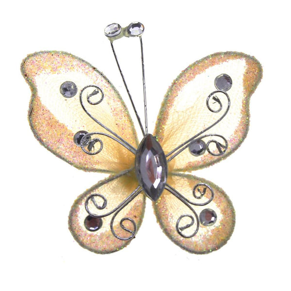 Organza Nylon Glitter Butterflies, 3-inch, 12-Piece, Ivory