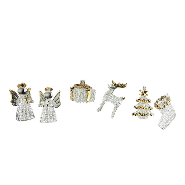 Glass Crystal Christmas Ornaments, 2-1/2-Inch, 6-Piece