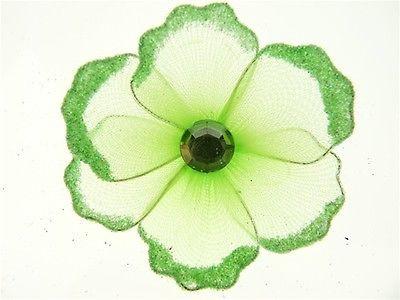 Organza Glitter Nylon, Mini Flower, 2-inch, 12-Piece, Apple Green