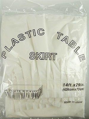 Plastic Table Skirt Adhesive Pleated, 29-Inch x 14-feet, White