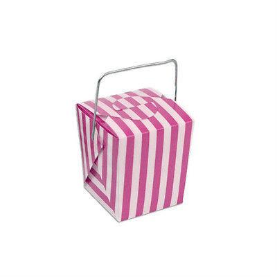 Striped Mini Take Out Boxes with Wire Handle, 1-5/8-inch, 12-Piece, Hot Pink/White