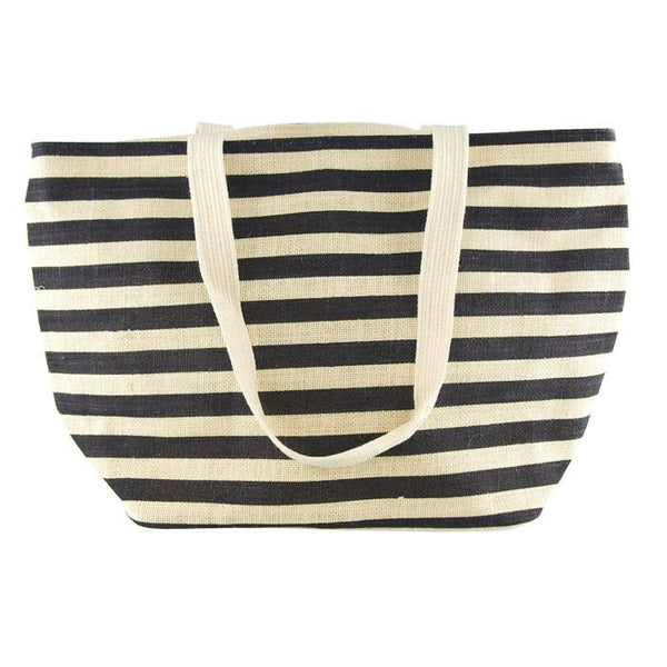 Striped Burlap Shopping Bag, Ivory, 21-inch