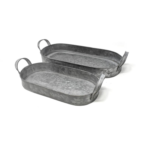 Rectangular Oval Galvanized Metal Display Trays, 2-Piece