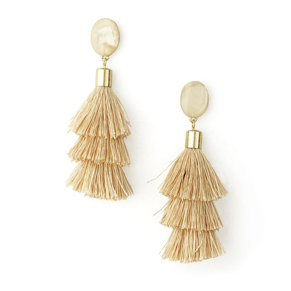 Three Layered Tassel Drop Earrings, Nude, 3-1/2-Inch