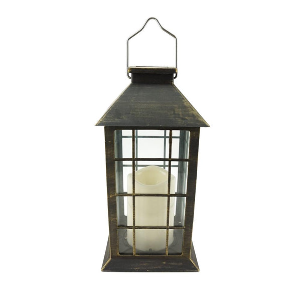 Antique LED Candle Solar Lantern, 10-3/4-Inch, Gold