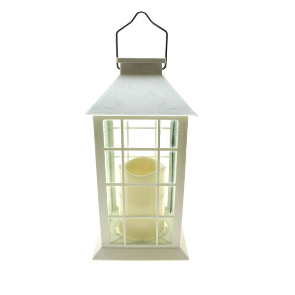 Antique LED Candle Solar Lantern, 10-3/4-Inch, White