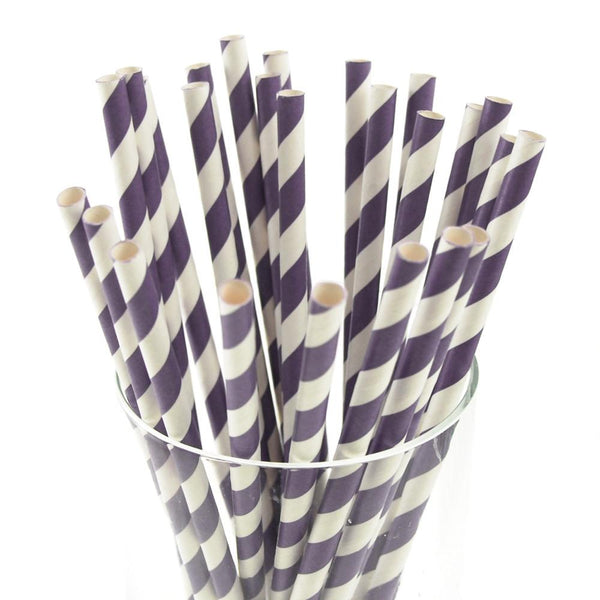 Candy Striped Paper Straws, 7-3/4-inch, 25-Piece, Lavender/White