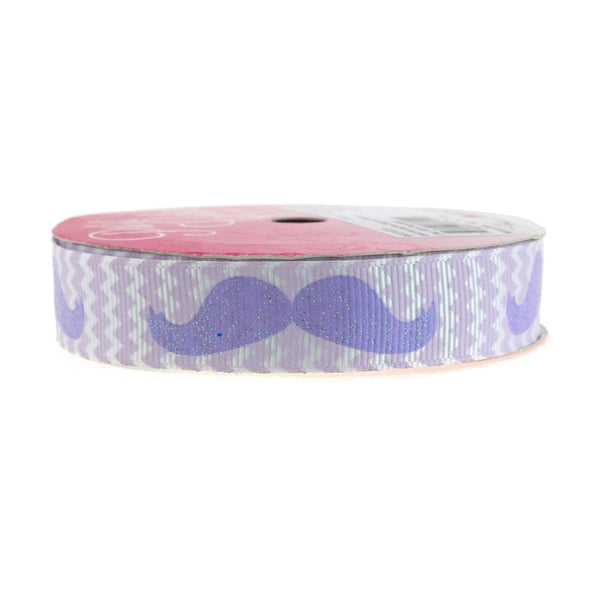 Glitter Mustache Chevron Grosgrain Ribbon, 7/8-inch, 3-yard, Lavender