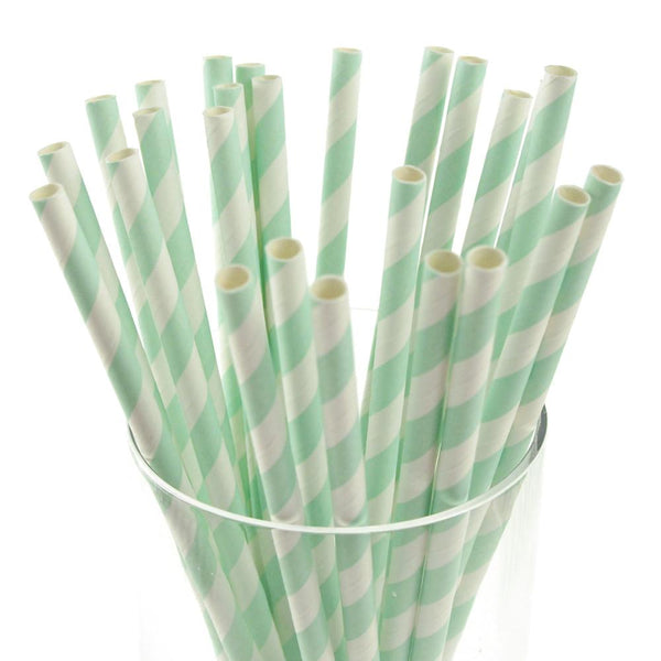 Candy Striped Paper Straws, 7-3/4-inch, 25-Piece, Light Blue/White