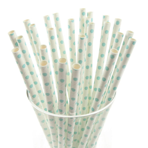 Small Dots Paper Straws, 7-3/4-inch, 25-Piece, Light Blue/White