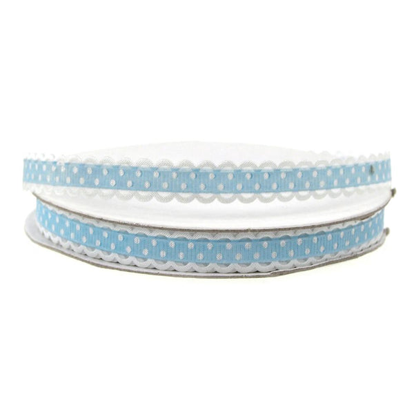 Polka Dot Picot-edge Polyester Ribbon, 3/8-Inch, 25 Yards, Light Blue