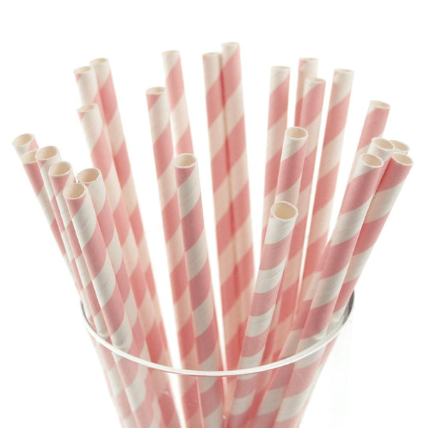 Candy Striped Paper Straws, 7-3/4-inch, 25-Piece, Light Pink/White