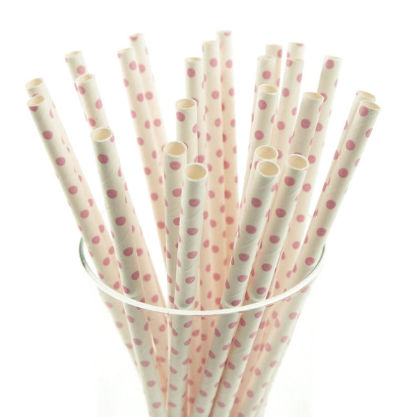 Small Dots Paper Straws, 7-3/4-inch, 25-Piece, Light Pink/White