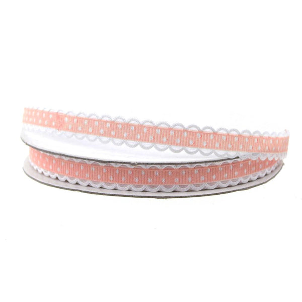 Polka Dot Picot-edge Polyester Ribbon, 3/8-Inch, 25 Yards, Light Pink