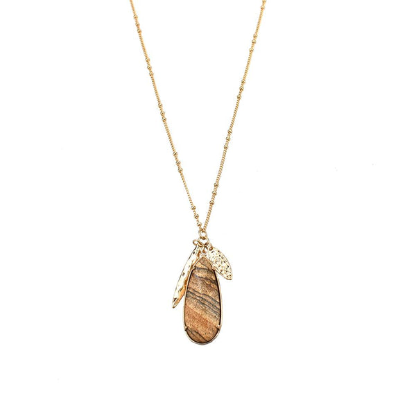 Natural Stone Pendant Necklace, Picture Jasper, 17-Inch