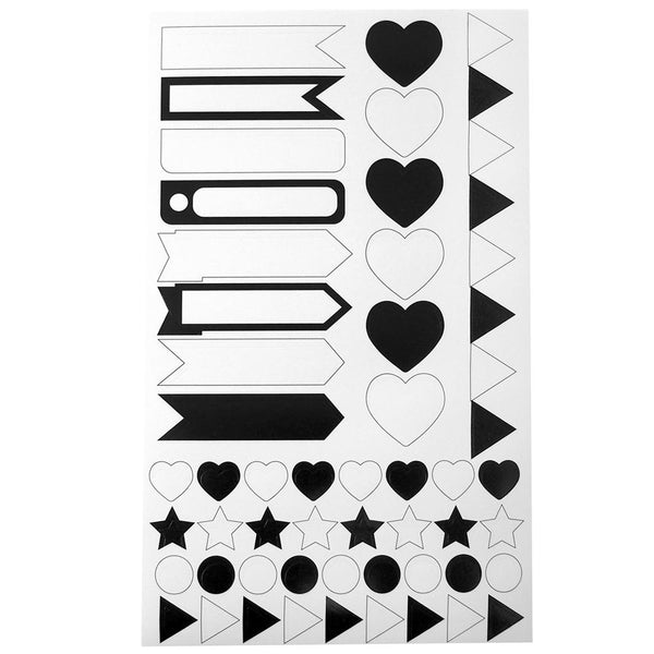 Assorted Shape and Pennant Label Scrapbooking Stickers, Black/White, 6-Sheet