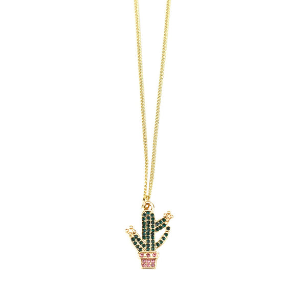 Rhinestone Cactus Party Necklace, 19-Inch