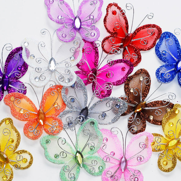 Organza Nylon Glitter Butterflies, 2-inch, 12-Piece