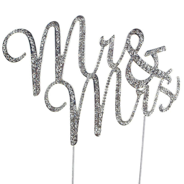 Sparkling Rhinestone Metal Crystal Cake Topper,  Mr & Mrs Cursive, 10-1/4-Inch