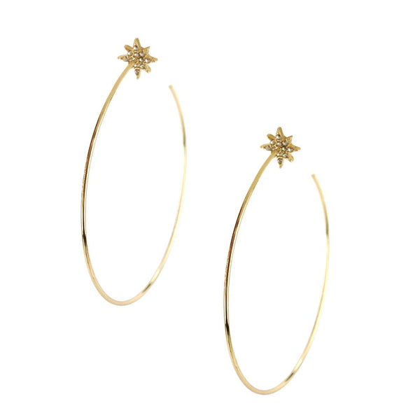 Star Studded Hoop Earrings, White, 2-1/2-Inch