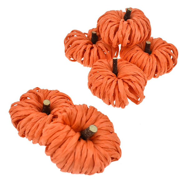 Bagged Raffia Pumpkin Decoration, 1-1/2-Inch, 6-Count, Orange