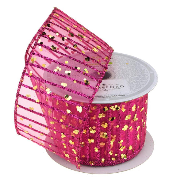Glitter Stripes Confetti Christmas Ribbon, 2-1/2-Inch, 10 Yards, Fuchsia/Gold