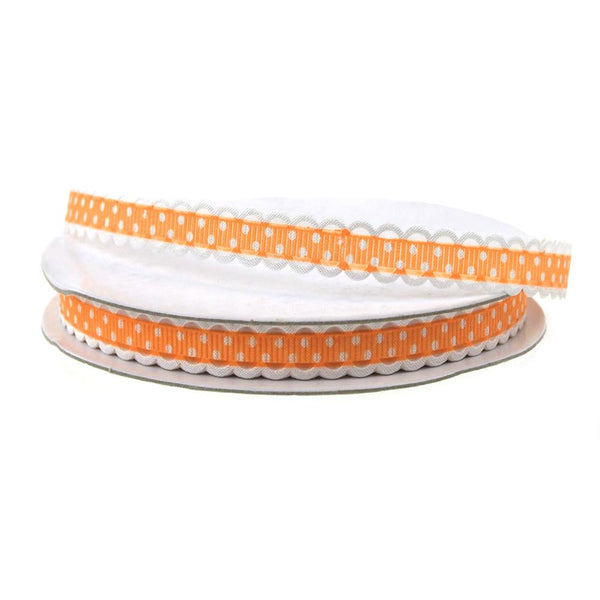 Polka Dot Picot-edge Polyester Ribbon, 3/8-Inch, 25 Yards, Orange