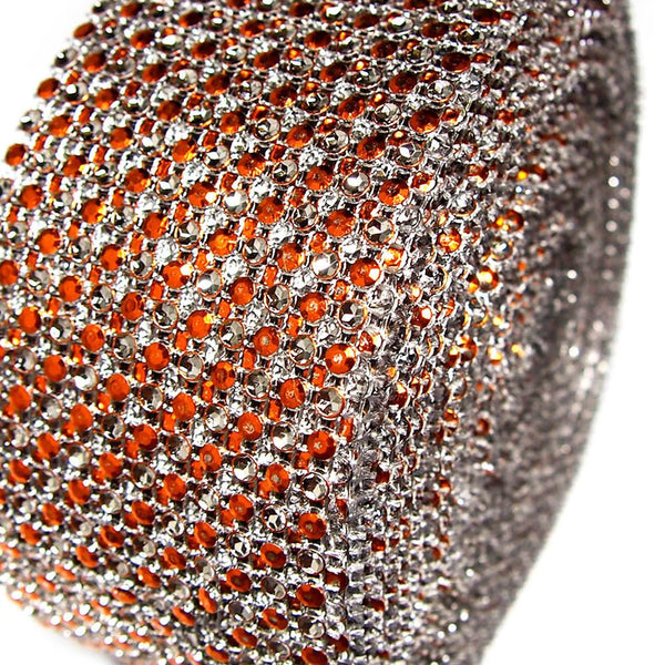Two Tone Rhinestone Diamond Mesh Wrap Ribbon, 2-1/2-Inch, 10 Yards, Orange
