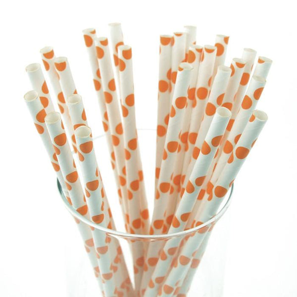 Large Dots Paper Straws, 7-3/4-inch, 25-Piece, Orange/White