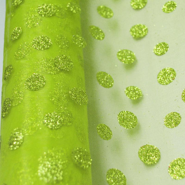 Glitter Dots Organza Roll, 19-Inch, 5 Yards, Apple Green