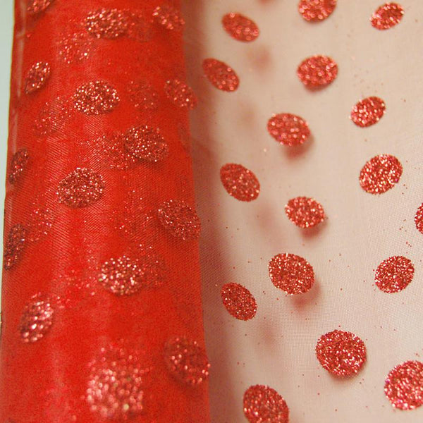 Glitter Dots Organza Roll, 19-Inch, 5 Yards, Red