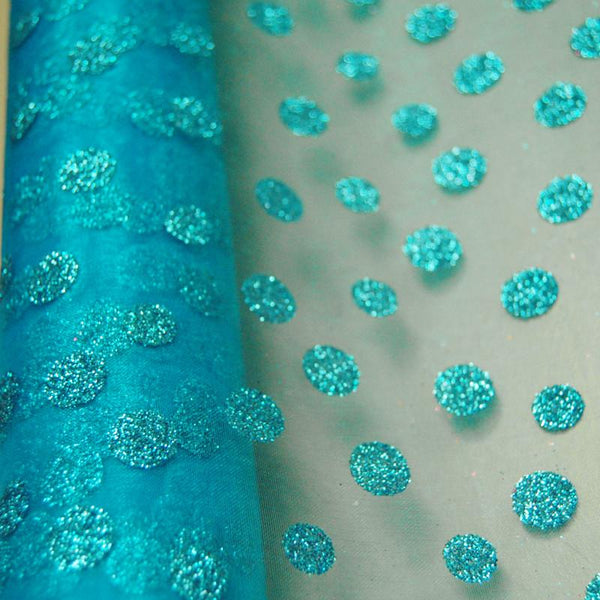 Glitter Dots Organza Roll, 19-Inch, 5 Yards, Turquoise