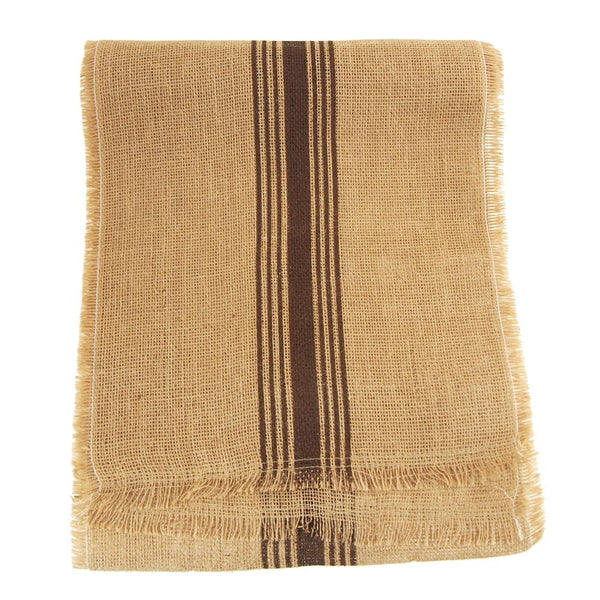Natural Burlap Table Runner with Brown Striped, 12-1/2-Inch, 9-Feet