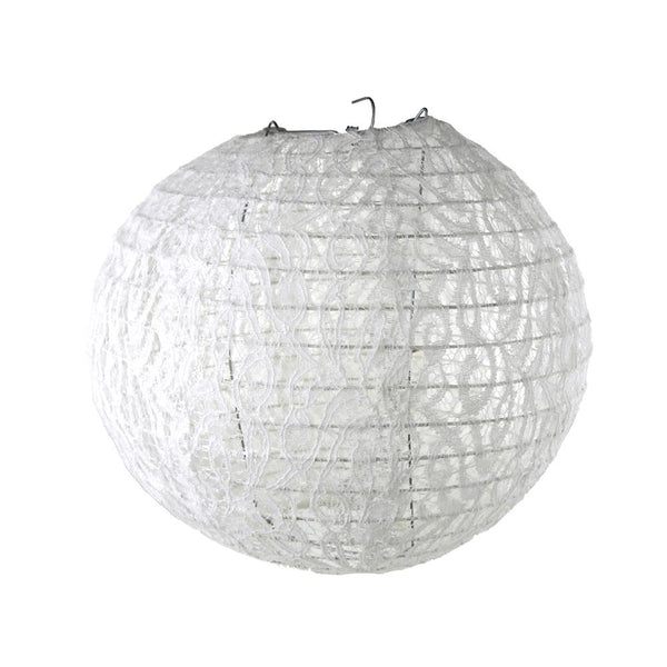 Vintage Lace Hanging Round Lantern, White, 10-Inch