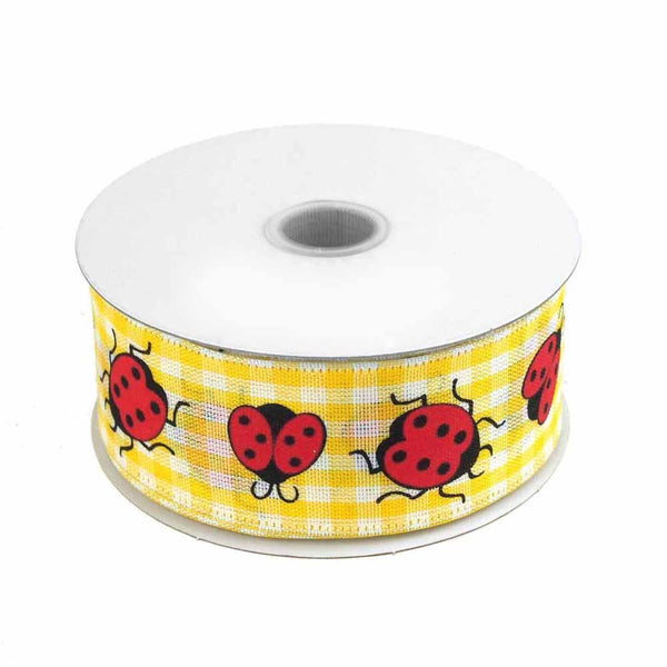 Lady Bug Gingham Canvas Ribbon Wired edge, 1-1/2-Inch, 10 Yards, Yellow