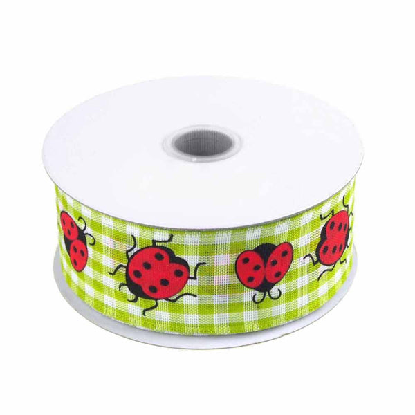 Lady Bug Gingham Canvas Ribbon Wired edge, 1-1/2-Inch, 10 Yards, Green