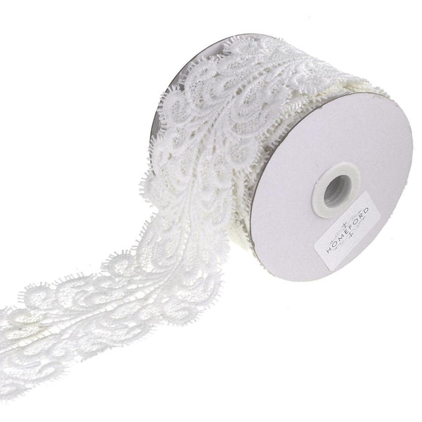 Paisley Crochet Lace Trim Ribbon, White, 3-Inch, 5 Yards