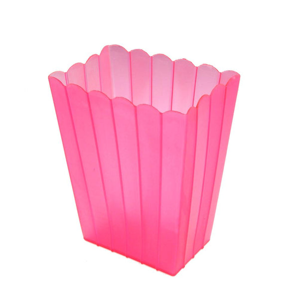 Plastic Scalloped Container with Lines, 6-Inch, Clear/Fuchsia