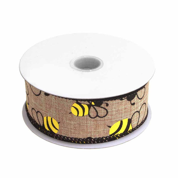 Bumblebees Natural Linen Ribbon Wired Edge, 1-1/2-Inch, 10 Yards