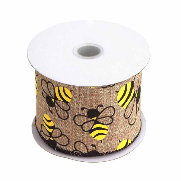 Bumblebees Natural Linen Ribbon Wired Edge, 2-1/2-Inch, 10 Yards
