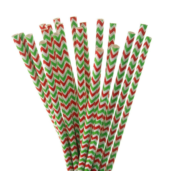 Chevron Striped Holiday Paper Straws, Red/Green, 7-3/4-inch, 20-Piece