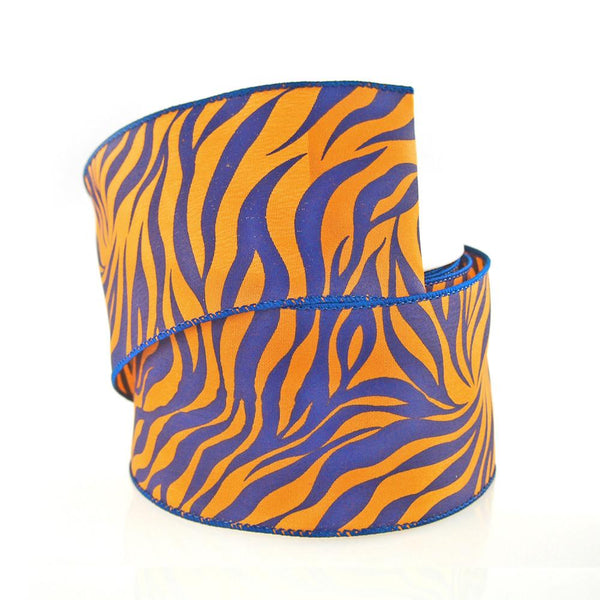Zebra Print Polyester Wired Ribbon, 2-1/2-Inch, 10 Yards, Royal Blue/Orange